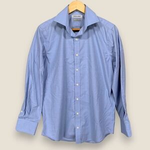Twillory Non Iron Safe Cotton Dress Shirt Sz 15.5 32/33 Tailored Blue Pink Check